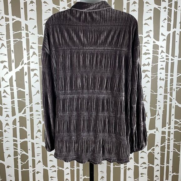 Shirred Velour Button Front Top Cocoa Brown M - Picture 12 of 12
